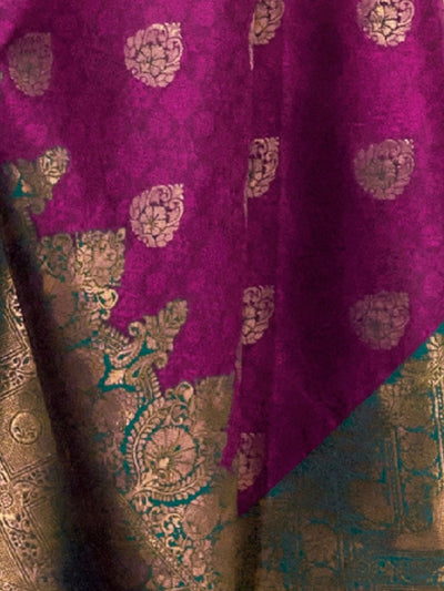 Odette Purple Silk Blend Woven Saree With Unstitched Blouse For Women