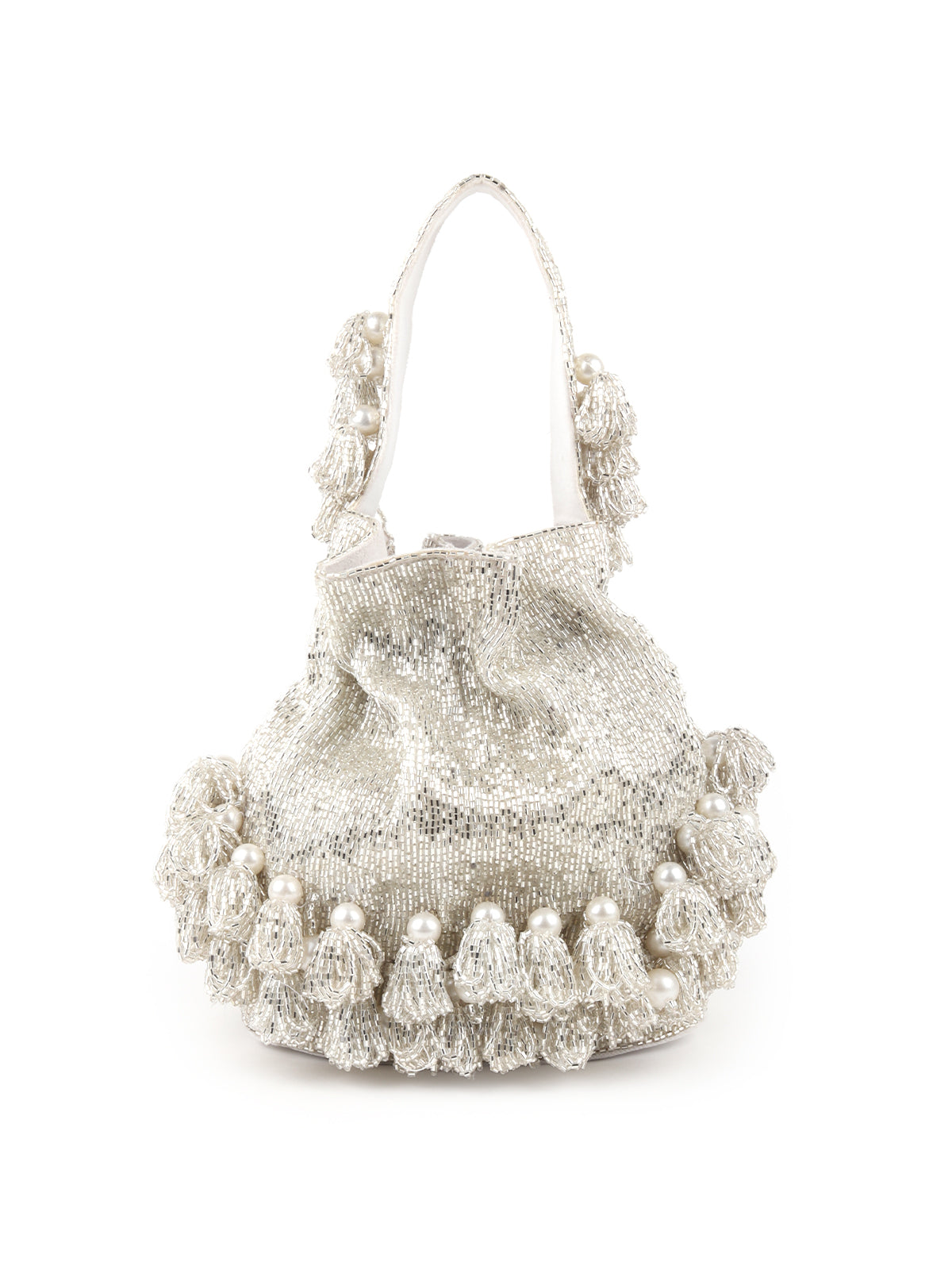 Odette Silver Embroidered Bridal Potli Bag For Women