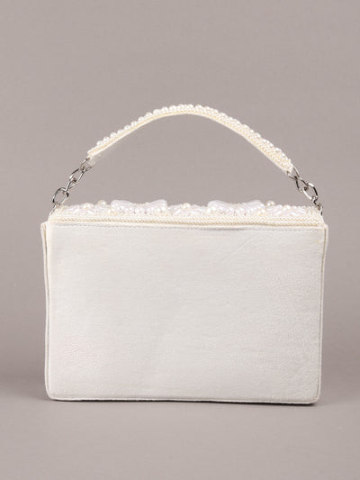 Odette White Tassels Embellished Clutch For Women