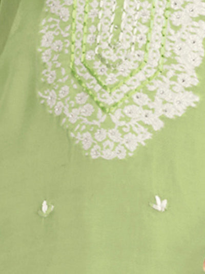 Odette Green Organza Embroidered Semi-Stitched Kurta Set For Women