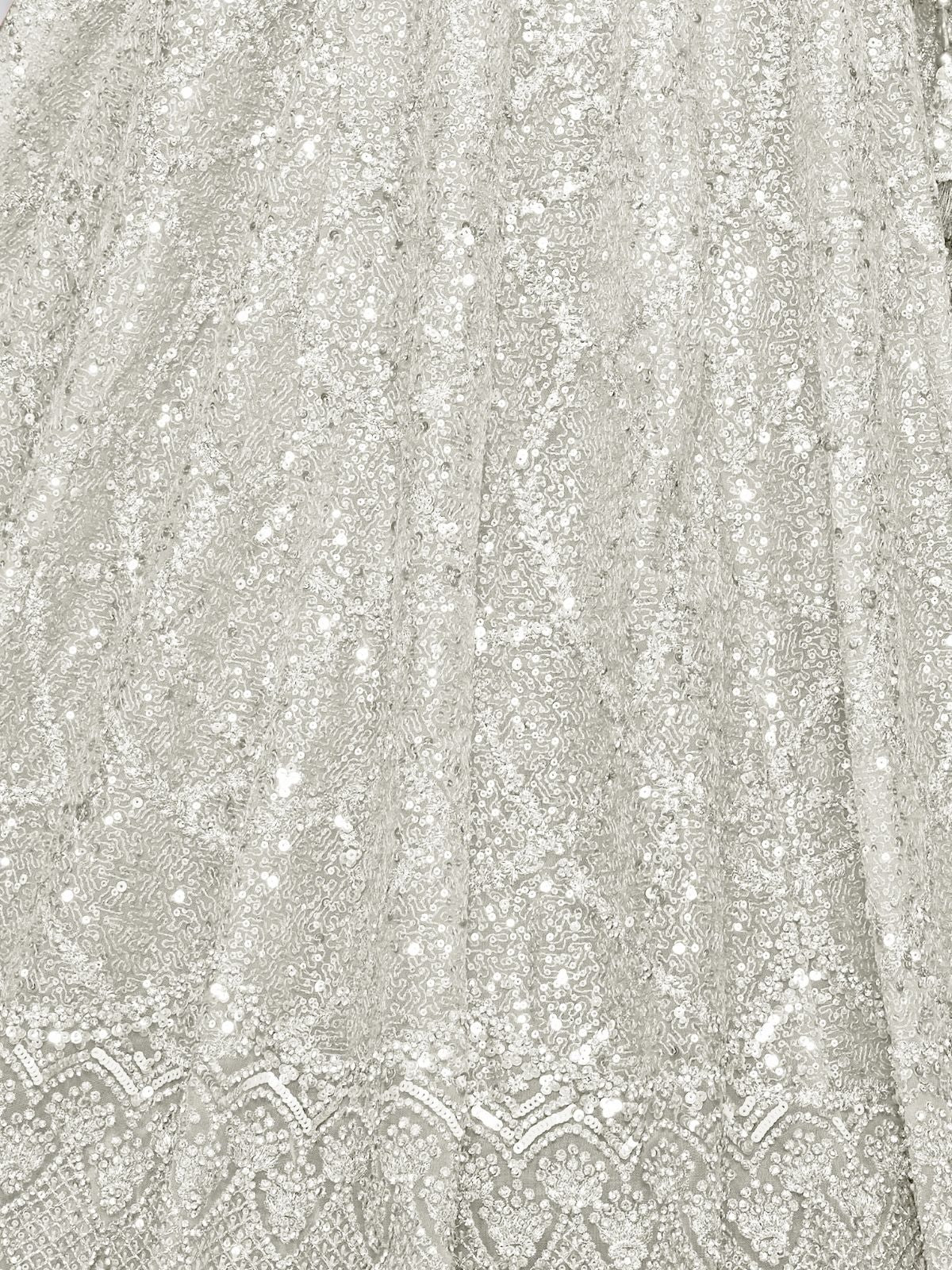 Odette White Soft Net Embellished Semi-Stitched Lehenga With Unstitched Blouse For Women