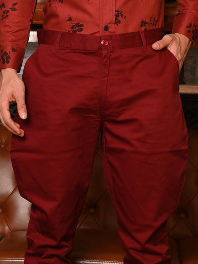 Odette Maroon Jodhpuri Style Cotton Trouser for Men