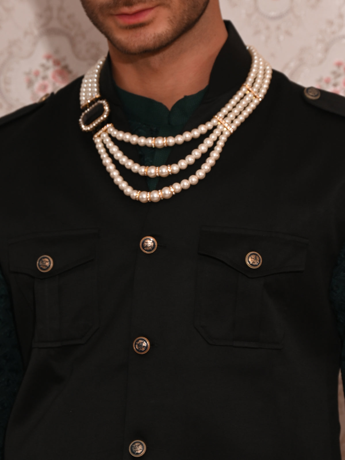 Odette Black Polyester Safari Jacket for Men