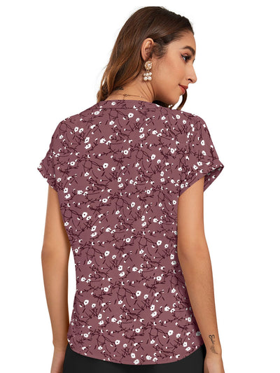 Odette Pink Cotton Blend Printed Top For Women