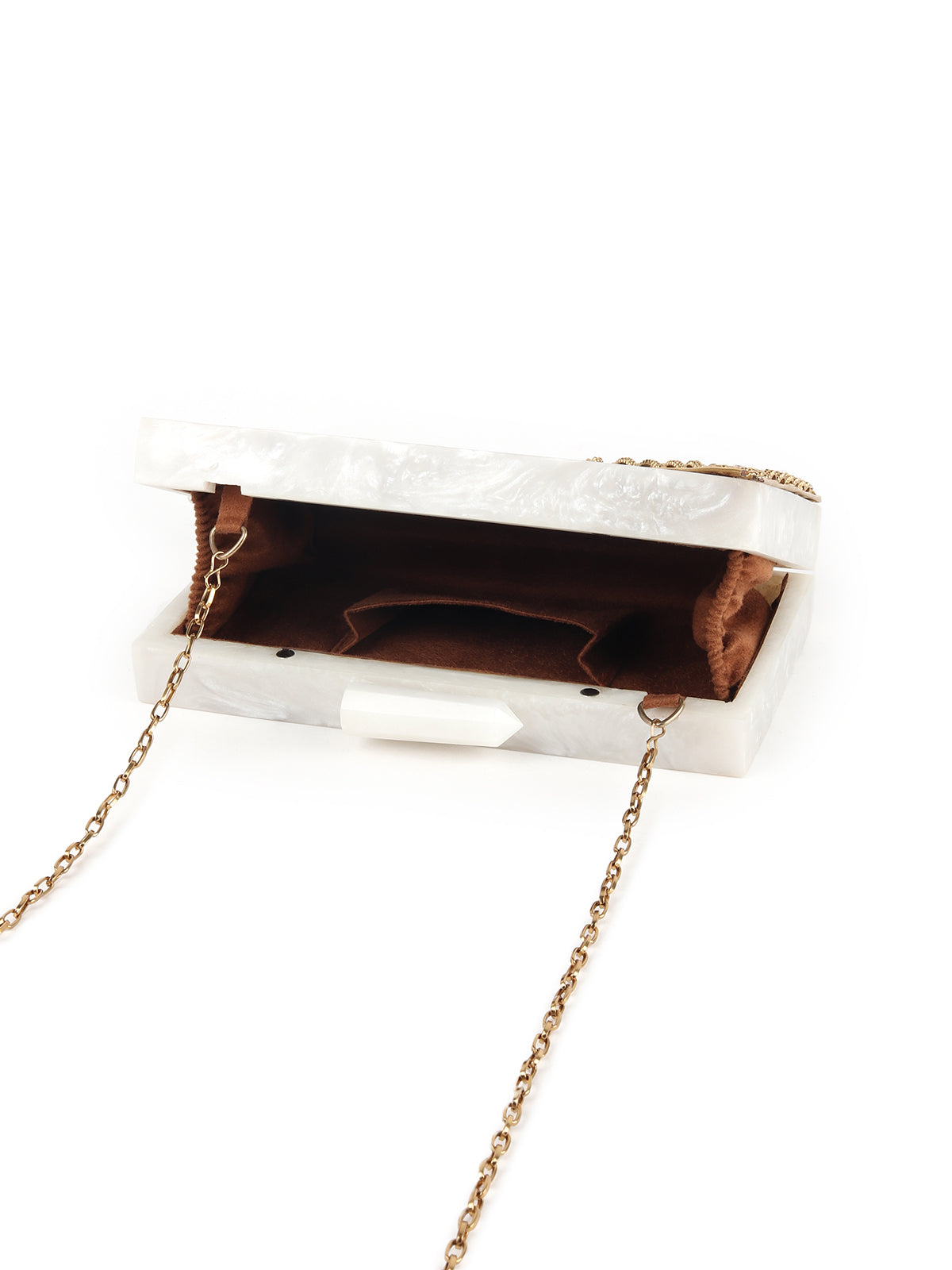 Odette White And Gold Resin Box Clutch Bag For Women