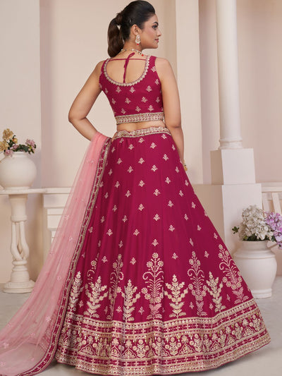 Odette Pink Georgette Embroidered Semi Stitched Lehenga With Unstitched Blouse for Women
