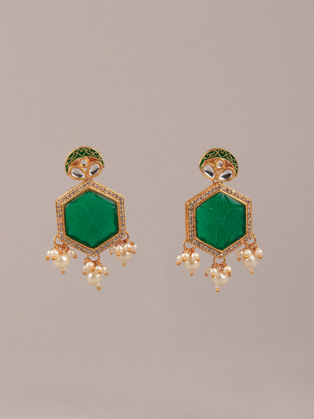 Odette - Green Stone and White Pearl Choker Set Earrings