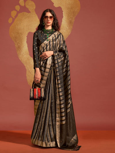 Odette Black Viscose Woven Saree With Unstitched Blouse For Women