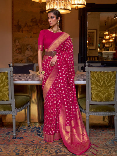 Odette Pink Silk Blend Woven Saree With Unstitched Blouse for Women