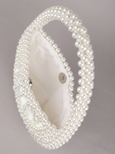 Odette White Pearl Embroidered Clutch for Women