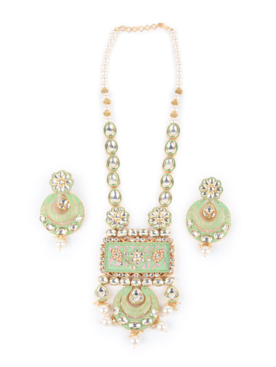 Odette Green Beads And Kundan Embellished Long Neck Piece For Women