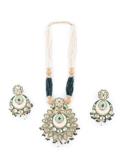 Odette Green Faux Pearls Embellished Kundan Neck Piece For Women