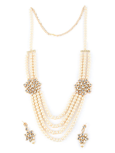 Odette Off White Faux Pearls Embellished Long Neck Piece For Women