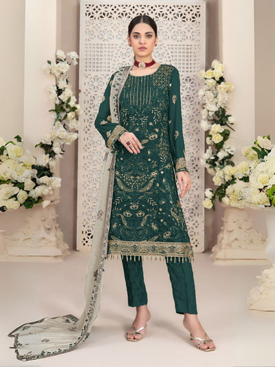 Odette Green Georgette Embroidered Semi-Stitched Kurta set for Women