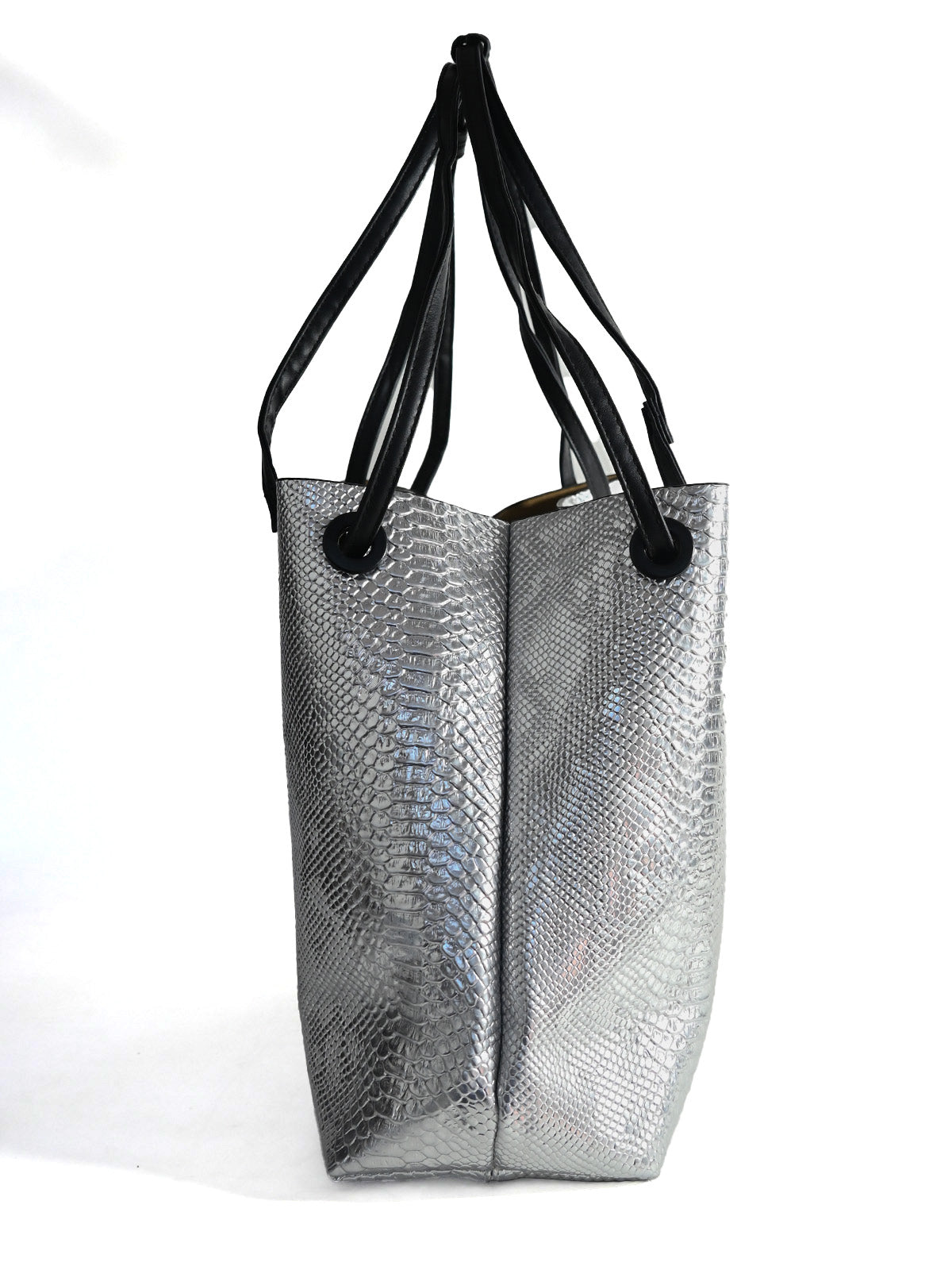 Odette Silver PU Textured Tote Bag For Women