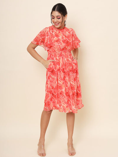 Odette Pink Chiffon Printed Stitched Western Dress For Women