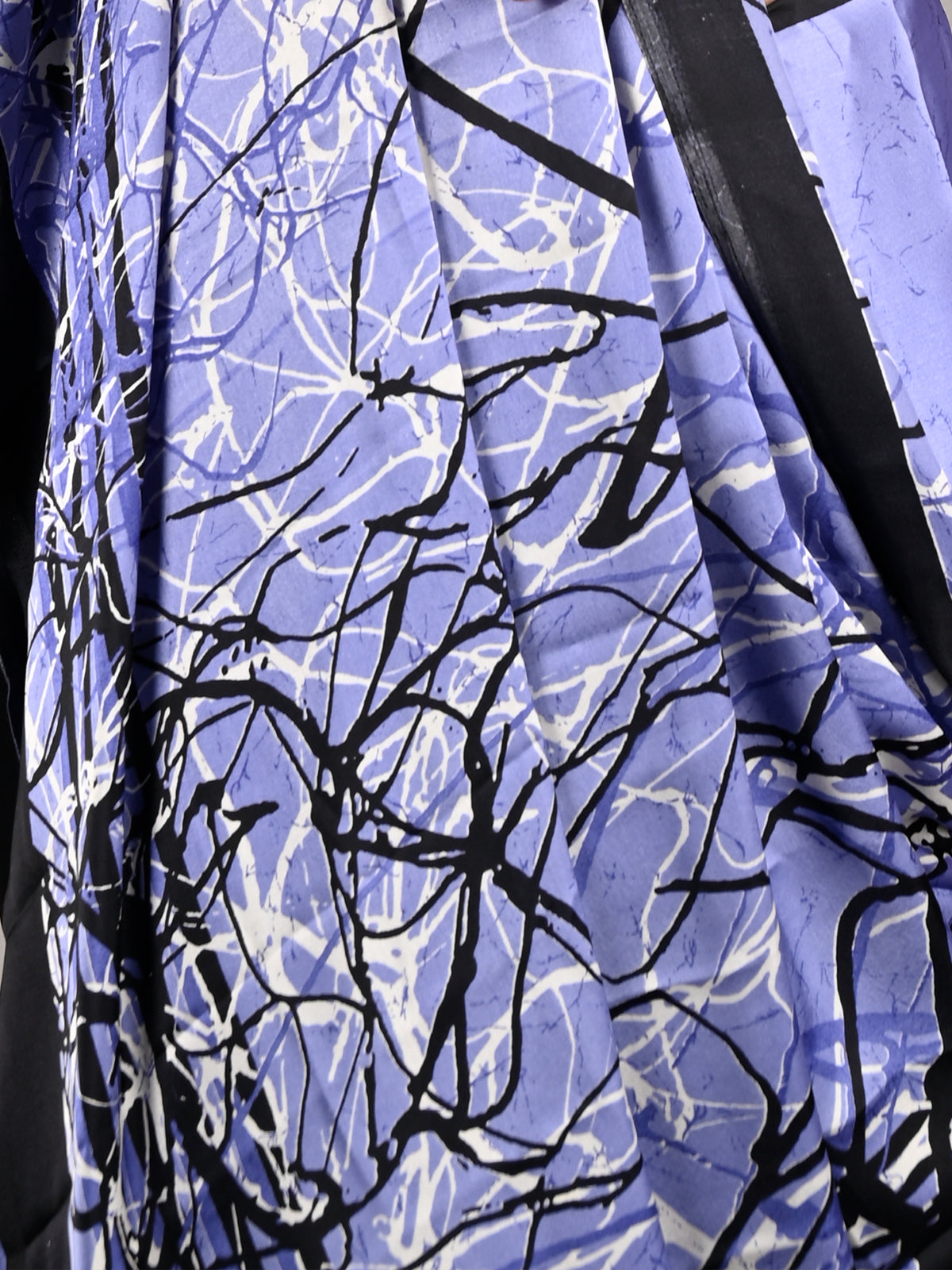 Blue Satin Crepe Digital Print Saree With Unstitched Blouse