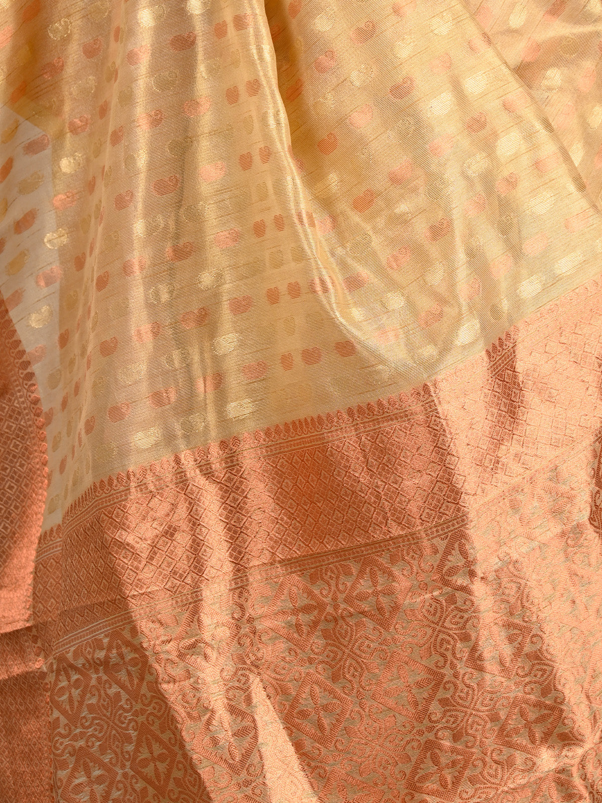 Beige Tissue Woven Saree With Unstitched Blouse