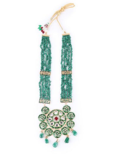 Odette Green Beads And Kundan Embellished Long Neck Piece For Women
