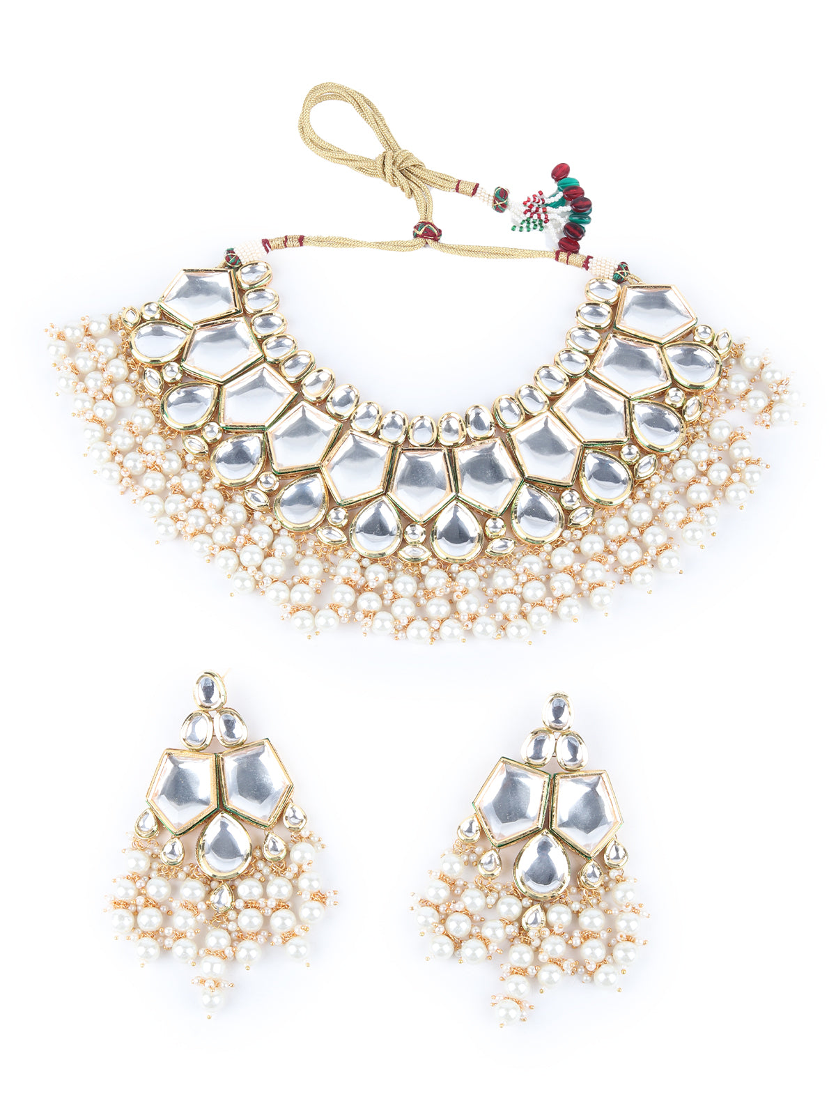 Odette White Beads And Kundan Embellished Choker Set For Women