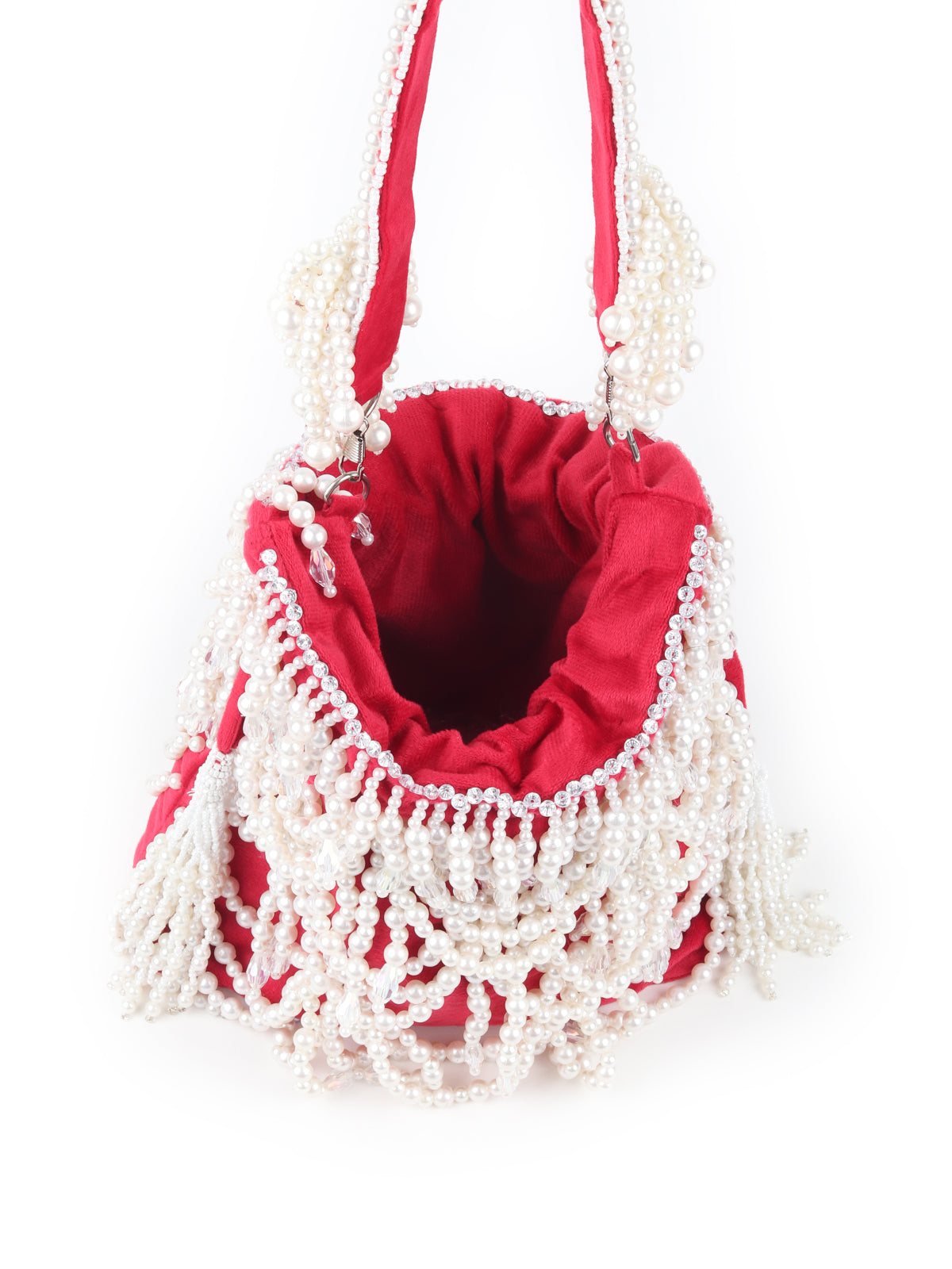 Odette Red Embroidered Potli Bag For Women