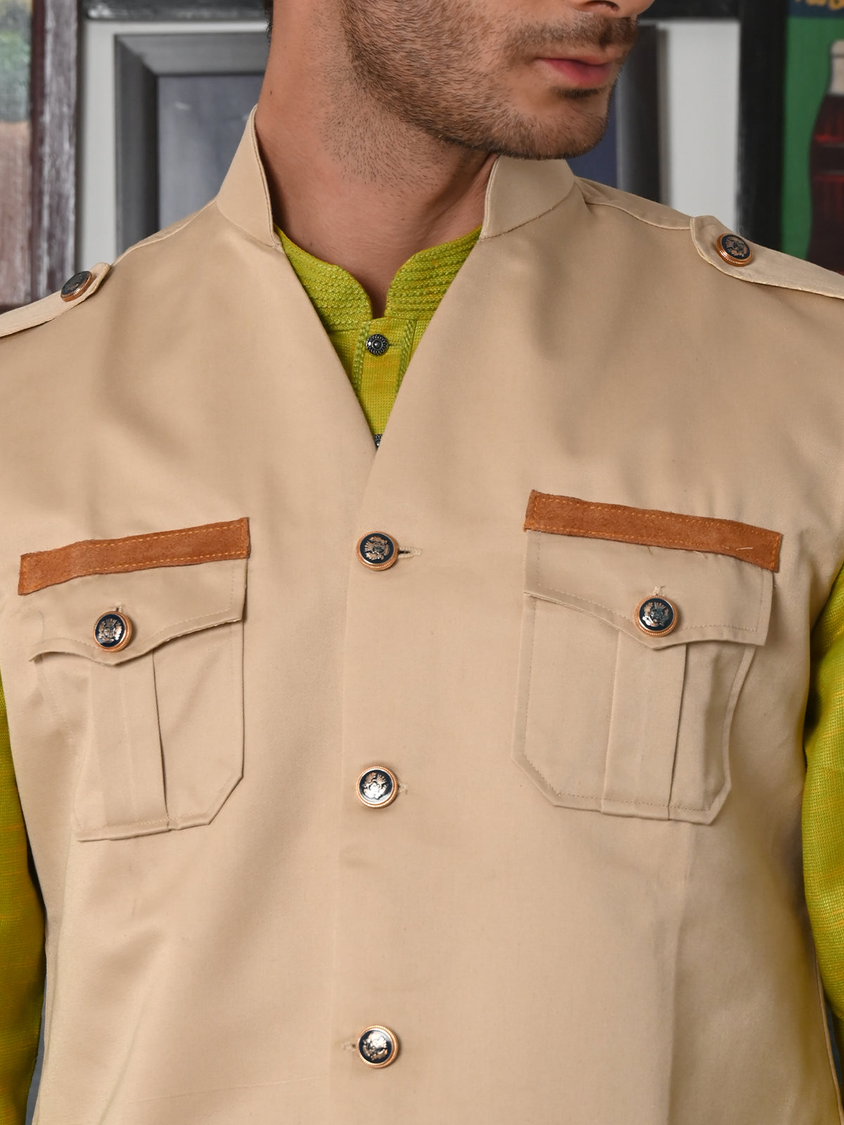 Odette Beige Polyester Safari Jacket for Men