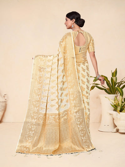 Odette Off White Viscose  Woven Saree With Unstitched Blouse For Women