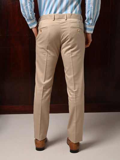 Odette Beige Poly Viscose Regular Fit Trouser for Men