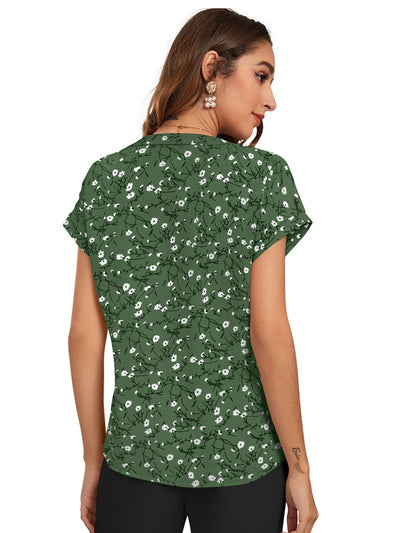 Odette Green Cotton Blend Printed Top For Women