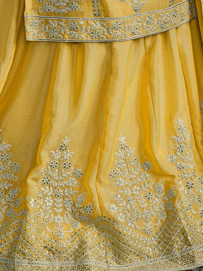 Odette Yellow Chinon Embroidered Semi stitched Kurta Set For Women