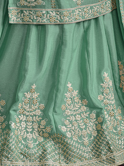 Odette Sea Green Chinon Embroidered Semi stitched Kurta Set For Women