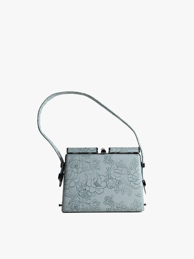 Odette Blue PU Textured Hand Bag For Women