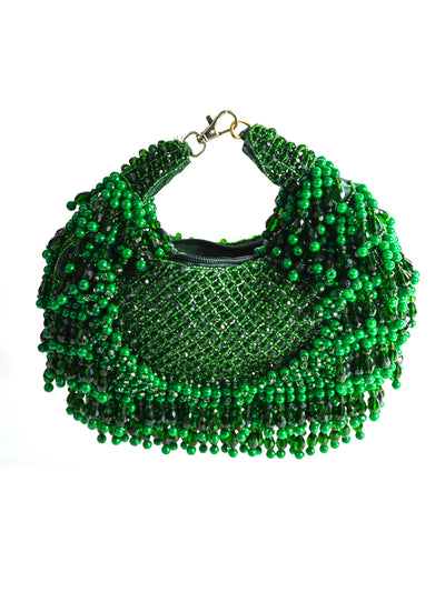 Odette Green Suede Embellished Hand Bag For Women