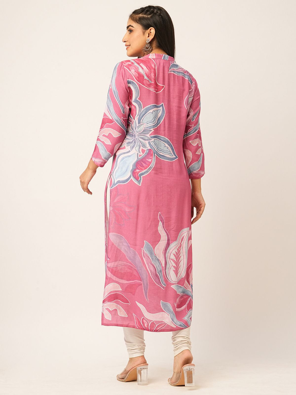 Odette Pink Printed Muslin Stitched Kurta for Women
