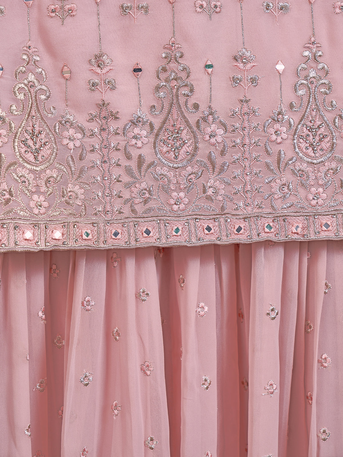 Odette Women Pink Embroidered Georgette Partywear Stitched Kurta Set