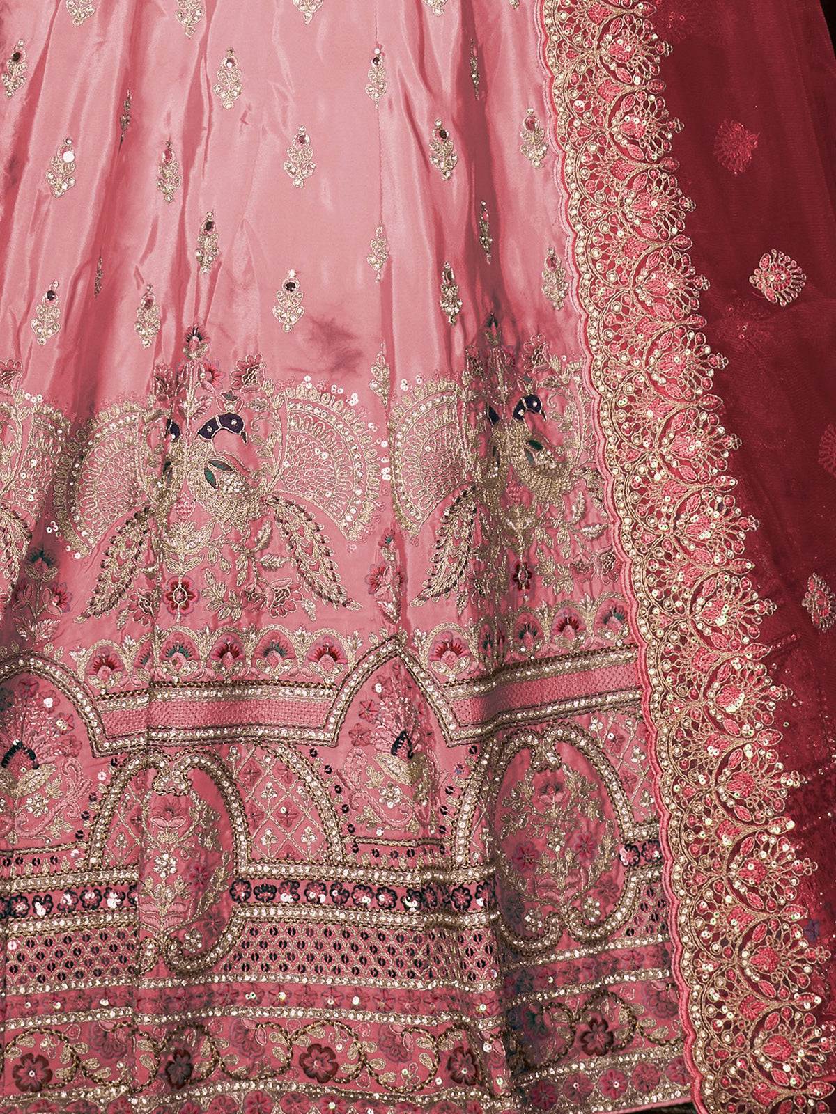 Odette Pink Net Embellished Semi Stitched Lehenga With Unstitched Blouse for Women