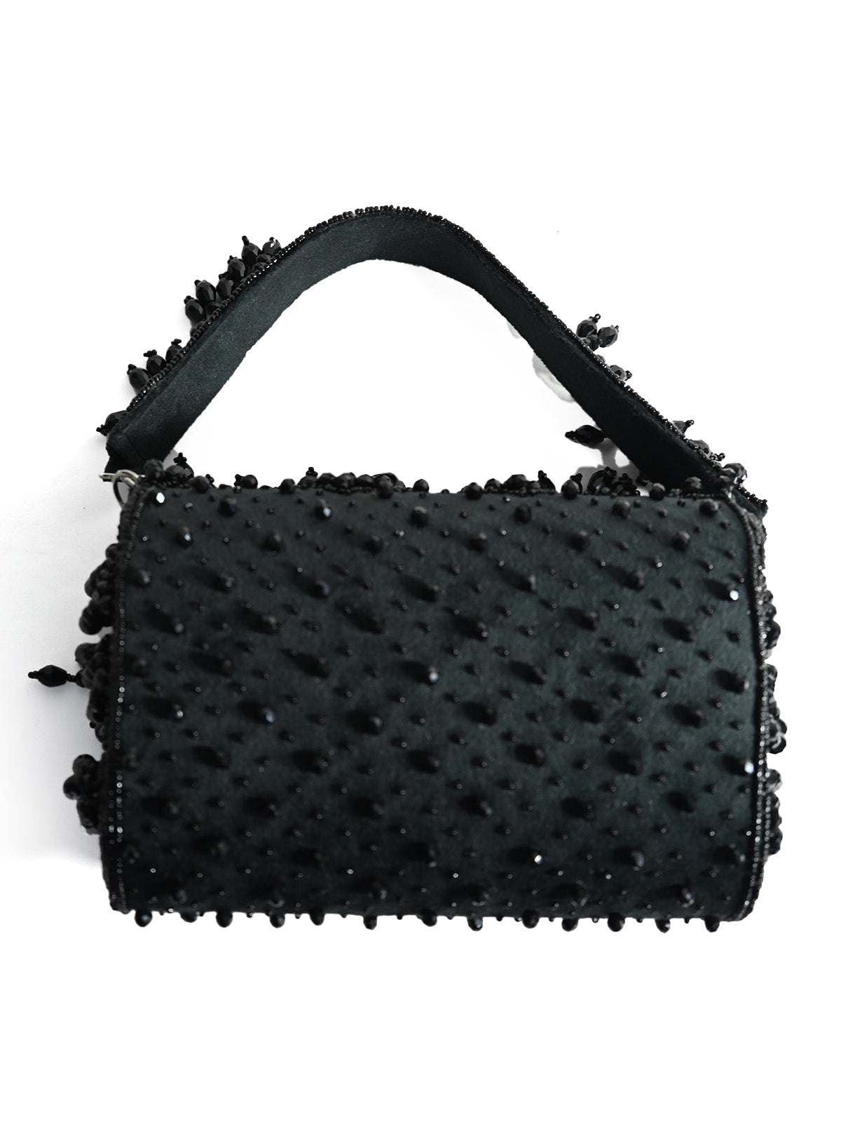 Odette Black Suede Embellished Hand Bag For Women