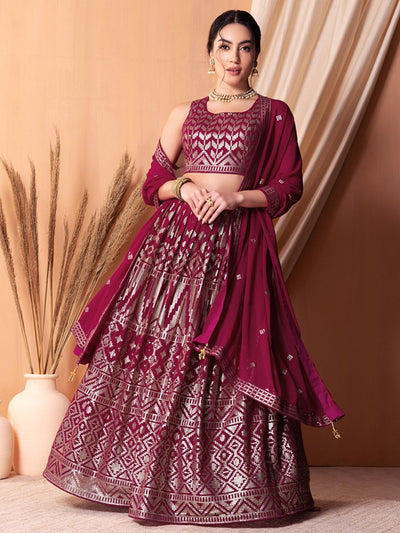 Odette Dark Pink Georgette Embellished Semi-Stitched Kurta Set For Women