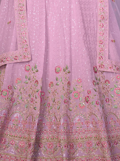 Odette Purple Georgette Embellished Semi Stitched Lehenga With Unstitched Blouse for Women