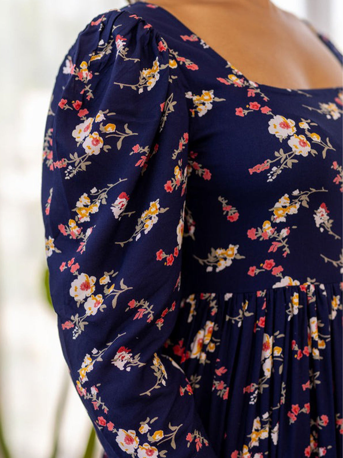 navy blue color combination dresses Odette Navy Blue Rayon Stitched Printed Indo Western Dress For Women