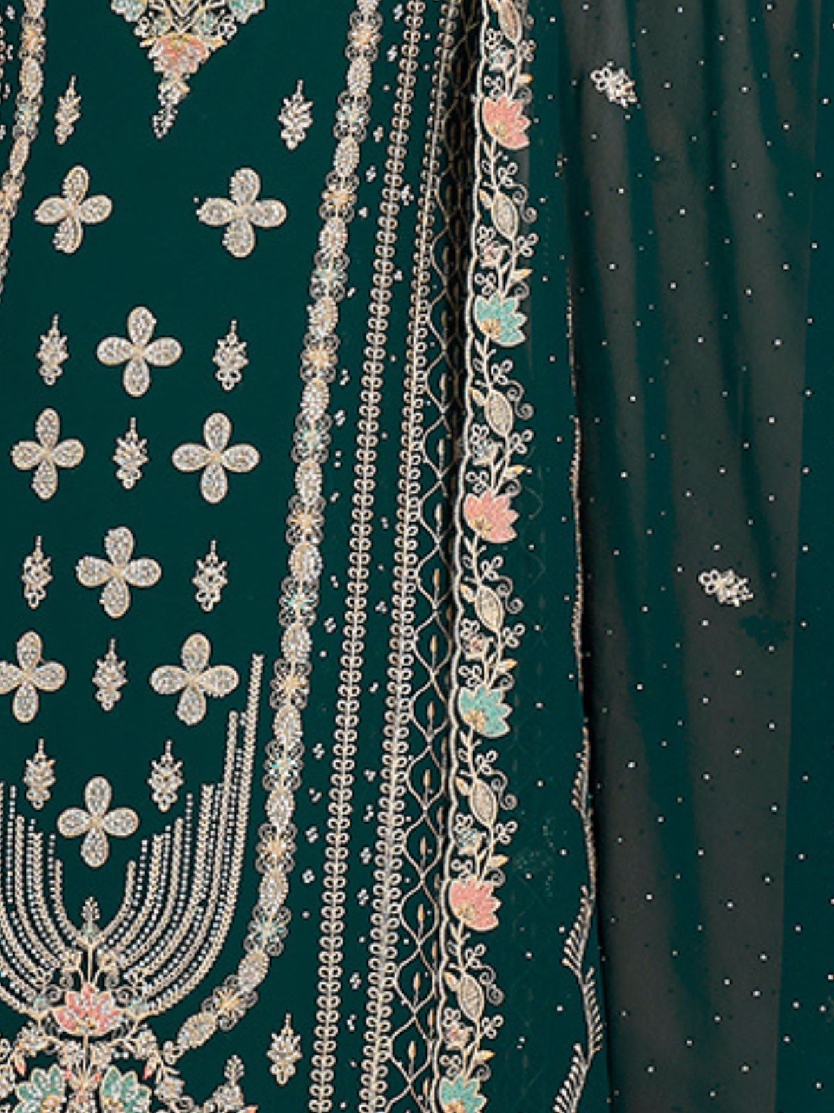 Odette Dark Green Georgette Embroidered Stitched Kurta Set For Women