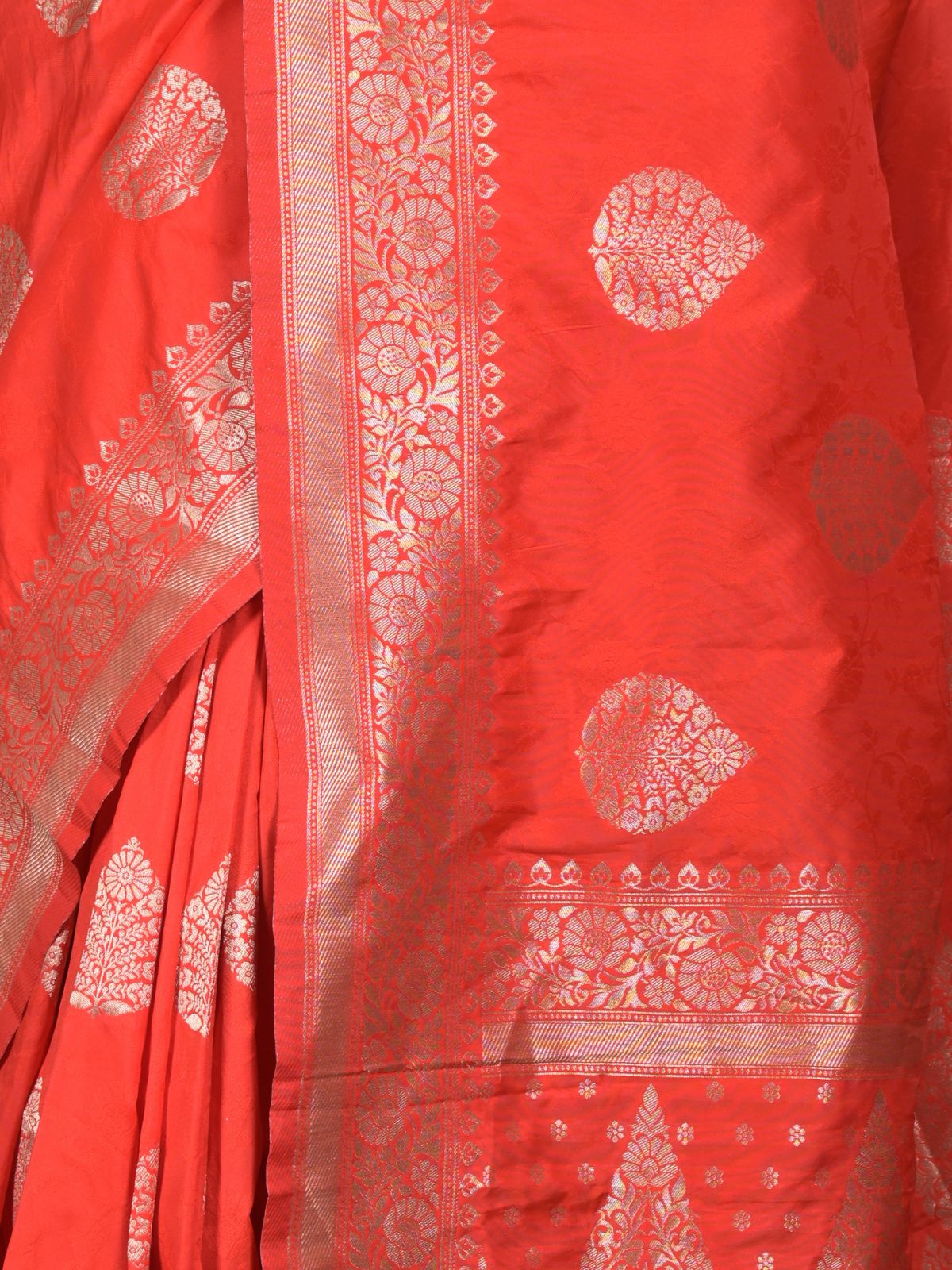 Odette Red Silk Blend Brocade Saree with Unstitched Blouse for Women