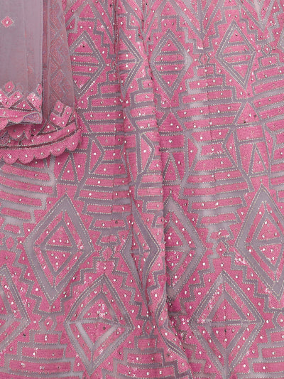 Odette Pink Net Embellished Semi Stitched Lehenga With Unstitched Blouse for Women