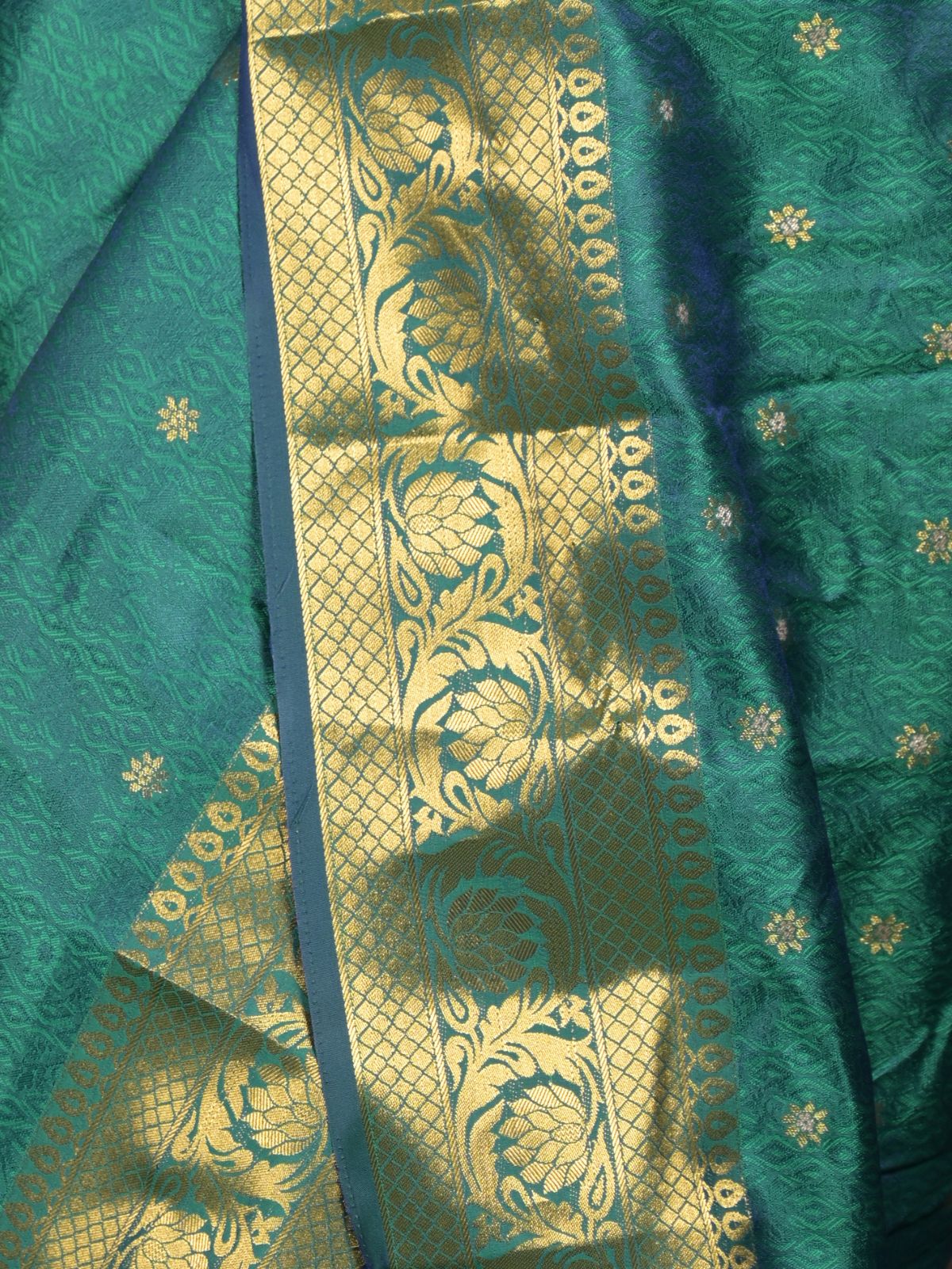 Odette Blue and Green Silk Blend Double Shaded Woven Saree with Unstitched Blouse for Women