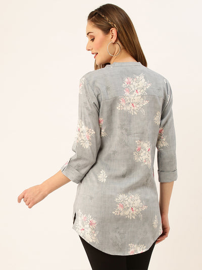 Odette Grey Printed Rayon Stitched Kurta For Women