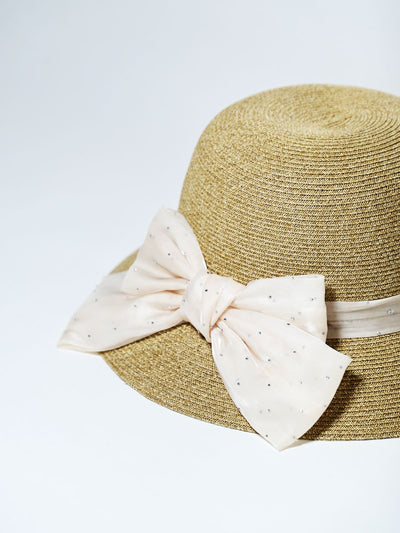 Odette Beige Raffia Woven Texture Hat For Women