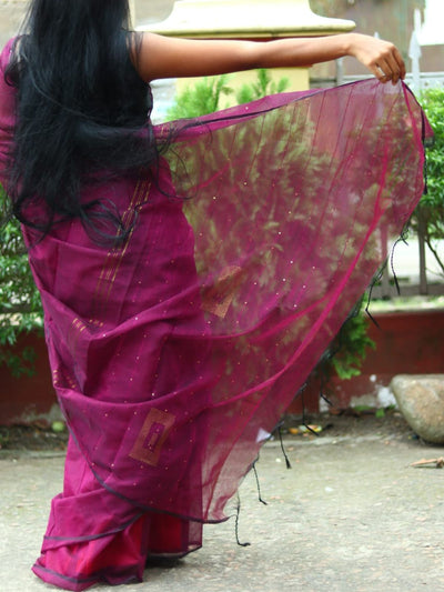 Odette Purple Cotton  Saree  With Unstitched Blouse for Women