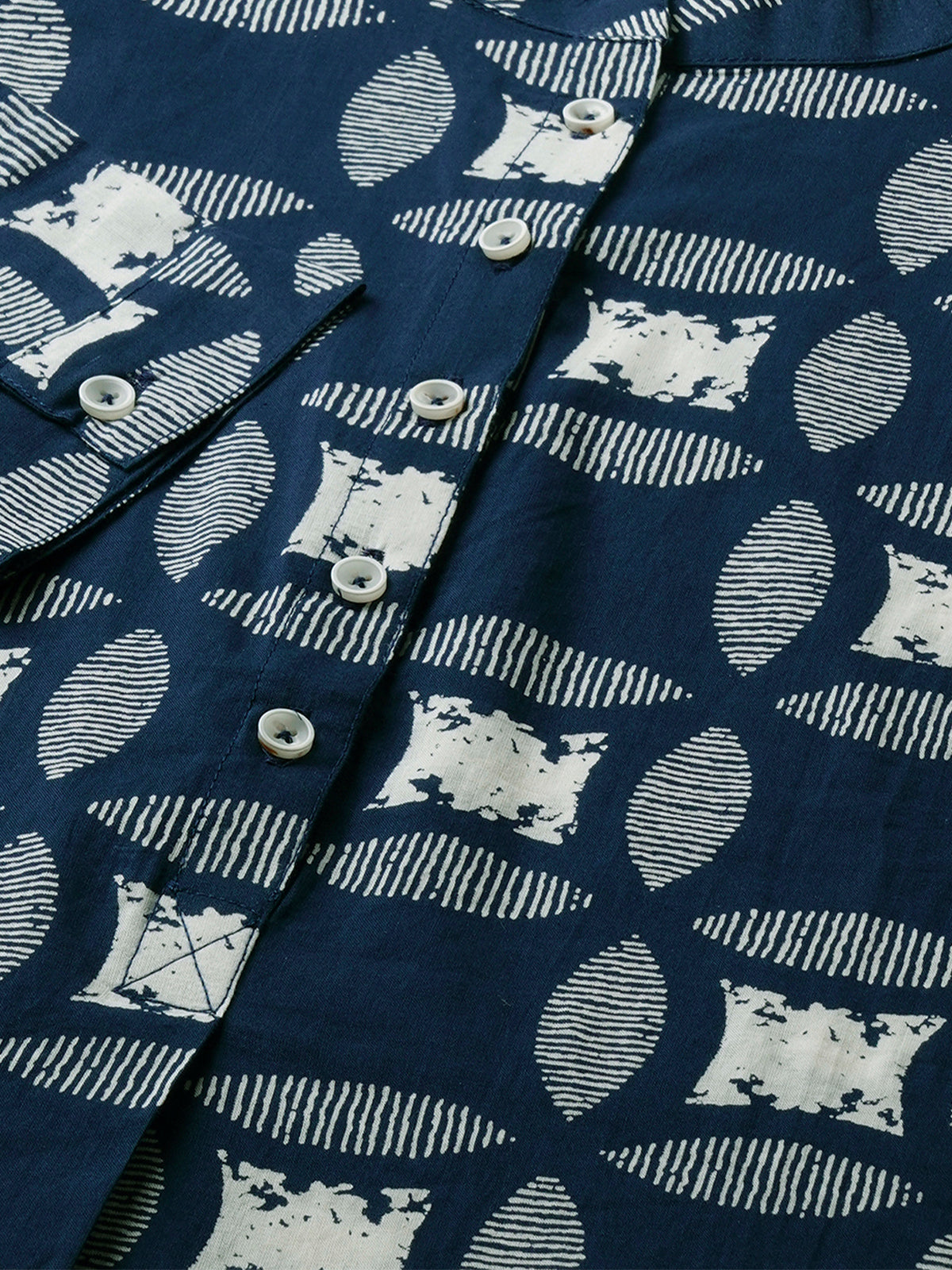 Odette Blue Printed Rayon Stitched Short Kurta For Women