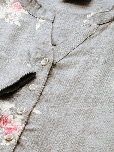Odette Grey Printed Rayon Stitched Kurta For Women