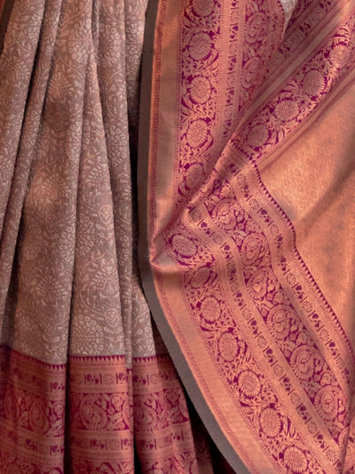 Odette Grey Silk Blend Woven Saree With Unstitched Blouse For Women